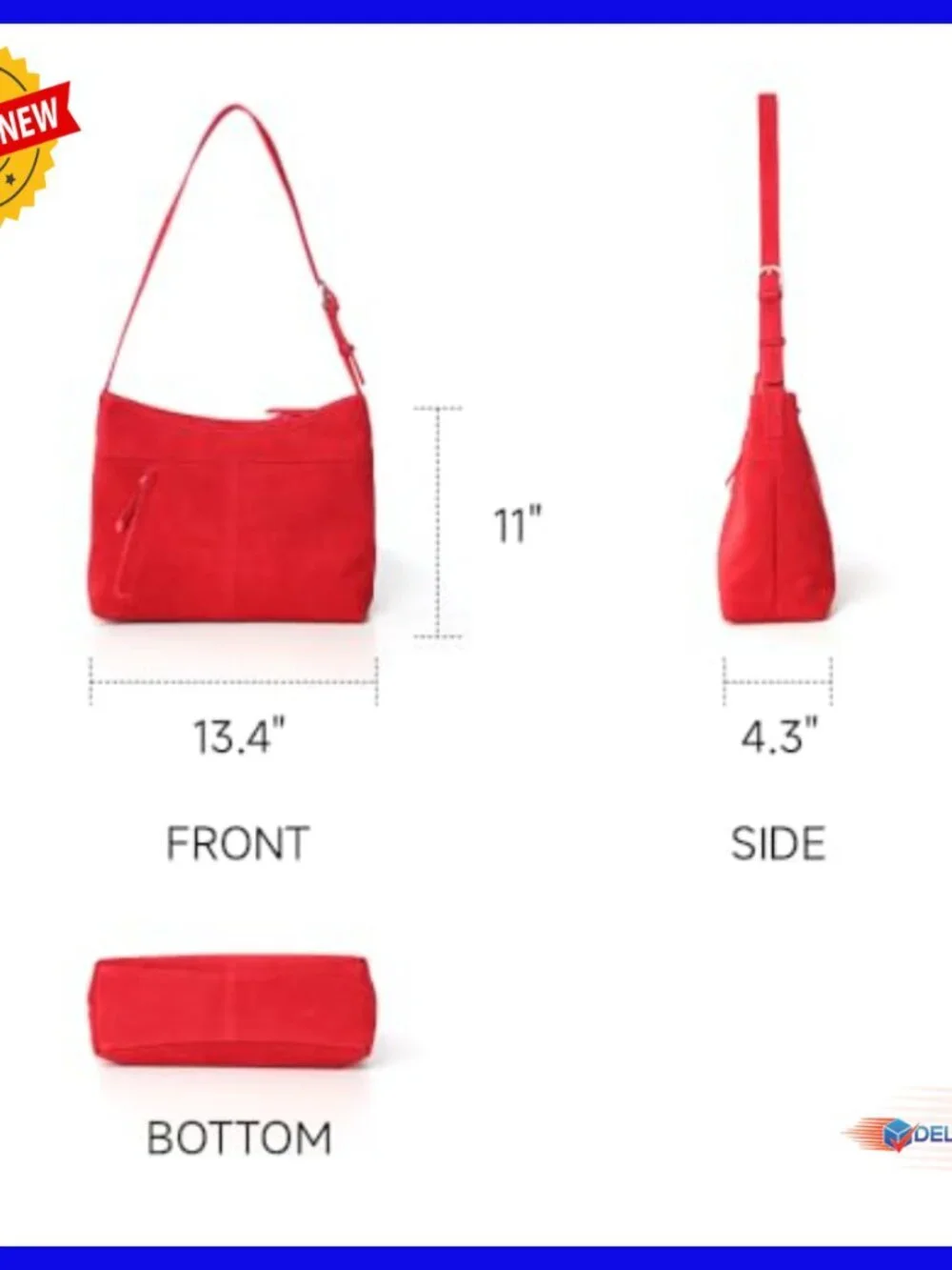 Genuine Suede Leather Hobo Tote with Adjustable Crossbody Strap and Zip Top